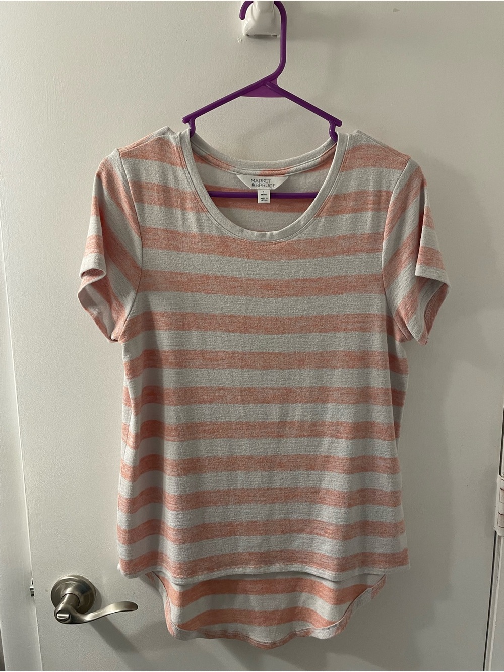 Market & Spruce Coral-Striped Short Sleeve Crew Tee